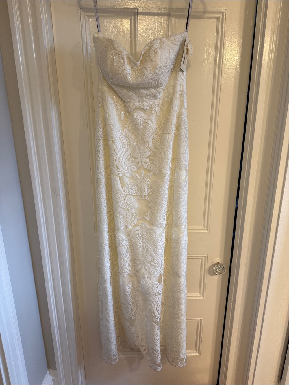 Jenny Yoo Bridal Gown size 10 Strapless Ivory Lace Gown sequins bride long maxi